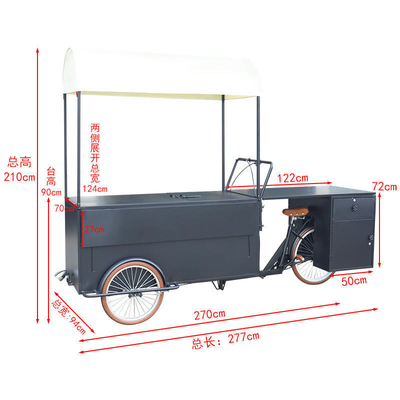 Hohe Produktivität 277*210*70cm kommerzieller Dreirad-Essenwagen für mobile Lebensmittelunternehmen
