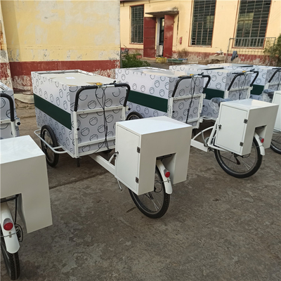 Vorkorb und Arbeitstisch Elektrofahrrad-Fahrzeug für den mobilen Transport von Lebensmitteln