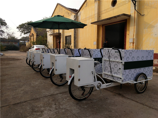Vorkorb und Arbeitstisch Elektrofahrrad-Fahrzeug für den mobilen Transport von Lebensmitteln
