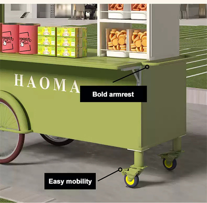 Hochgradig angepasste Farben Mini-Hand-Push Straße Snack-Vending Trolley Fast-Food Stand-Wagen mit großer Lagerkapazität