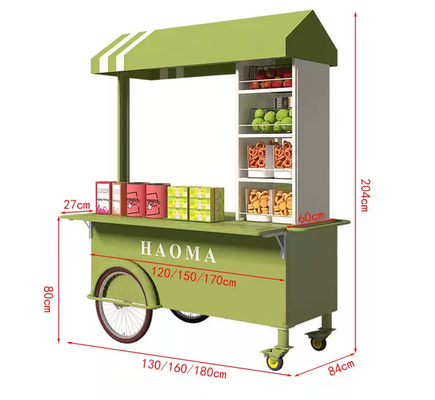 Hochgradig angepasste Farben Mini-Hand-Push Straße Snack-Vending Trolley Fast-Food Stand-Wagen mit großer Lagerkapazität