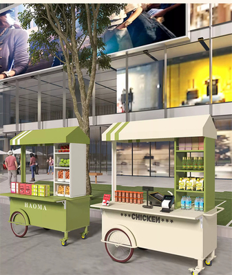 Hochgradig angepasste Farben Mini-Hand-Push Straße Snack-Vending Trolley Fast-Food Stand-Wagen mit großer Lagerkapazität