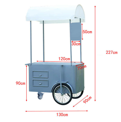 Hand-Push-Wagen für Street Food 3-Räder-Cargo-Wagen mit Lagerkiste für Verkaufswerbung