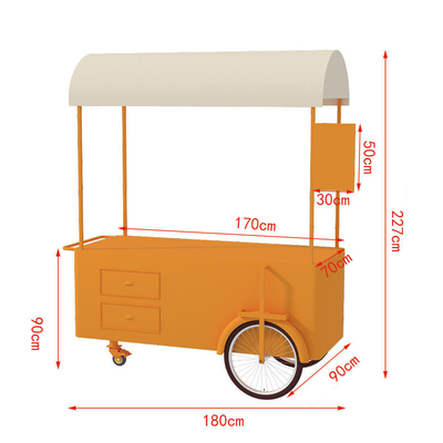 Hand-Push-Wagen für Street Food 3-Räder-Cargo-Wagen mit Lagerkiste für Verkaufswerbung