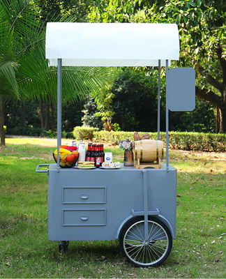 Tragbare Snack-Food-Handschub-Wagen Straßenverkäufer Lebensmittel Lieferrad mit Display-Friezer