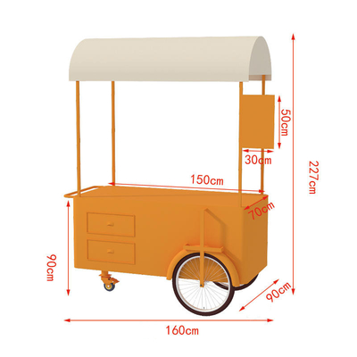 Tragbare Snack-Food-Handschub-Wagen Straßenverkäufer Lebensmittel Lieferrad mit Display-Friezer