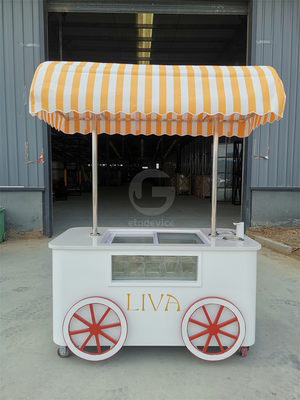 Gelato Eiscreme Pop Cart Handschubwagen mit Regenschirm