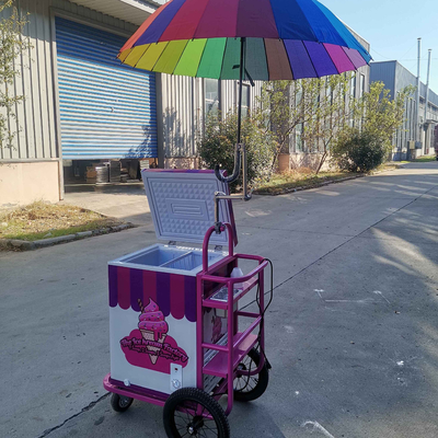Mobile Eis verkaufen Schubkarren mit Gefrierschrank Regenschirm Verkäufer