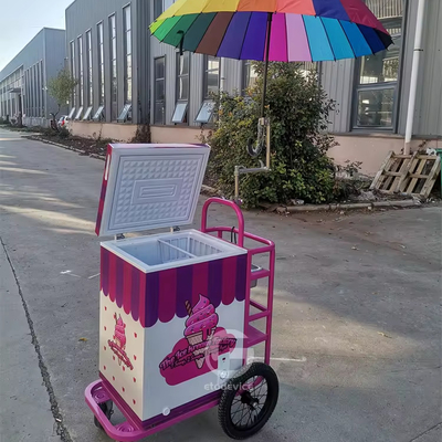 Individuelle Eiscreme Push-Wagen Eiscreme-Wagen mobiler Lebensmittelwagen mit Regenschirm