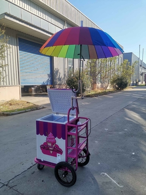 Individuelle Eiscreme Push-Wagen Eiscreme-Wagen mobiler Lebensmittelwagen mit Regenschirm