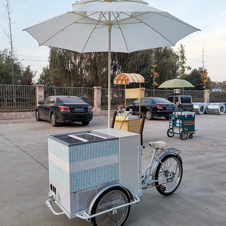 220V/380V Multifunktionelle Outdoor-Eiscreme-Fahrradkarre Hot Dog Food Bike 80kg Kapazität