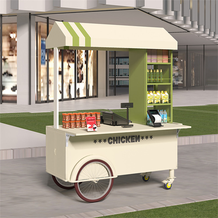 Hochgradig angepasste Farben Mini-Hand-Push Straße Snack-Vending Trolley Fast-Food Stand-Wagen mit großer Lagerkapazität