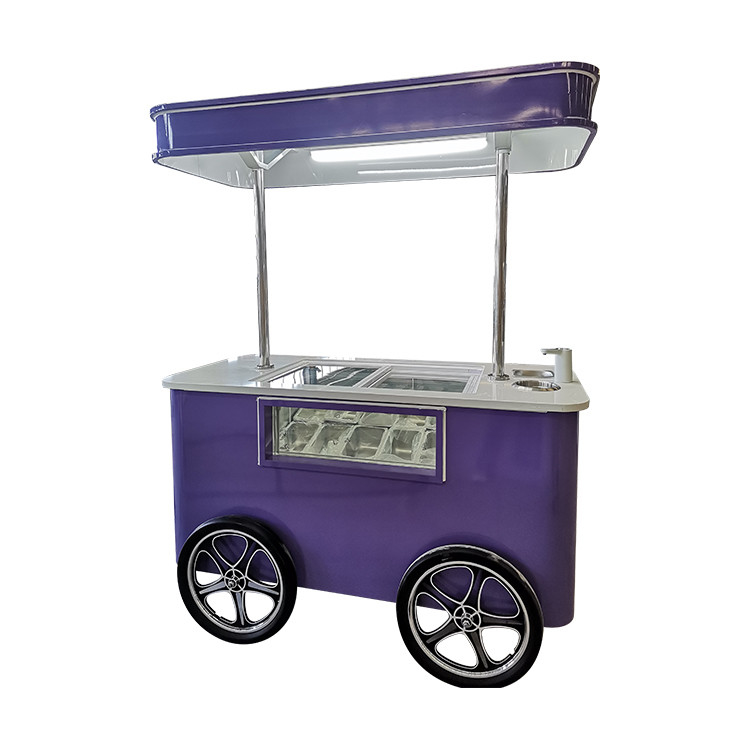 Auf Wunsch entworfene Straßensnacks Eiscreme-Wagen Gefrierschrank Mini-Push-Wagen Mobile Lebensmittelkarren