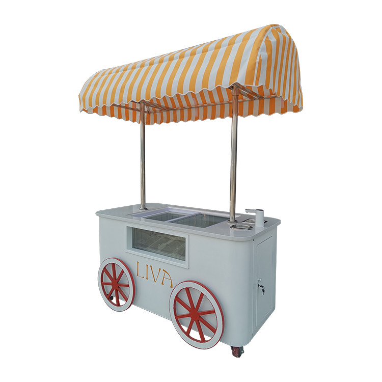 Eiscreme Hand-Push-Wagen für Gelato Popsicle Verkauf Straßen Einkaufszentrum Verkaufskorb